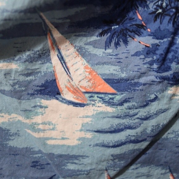 Nautica Blue Sail Classic Fit Stretch Tropical Palm Tree Sail Boat Button Down M - Picture 5 of 9